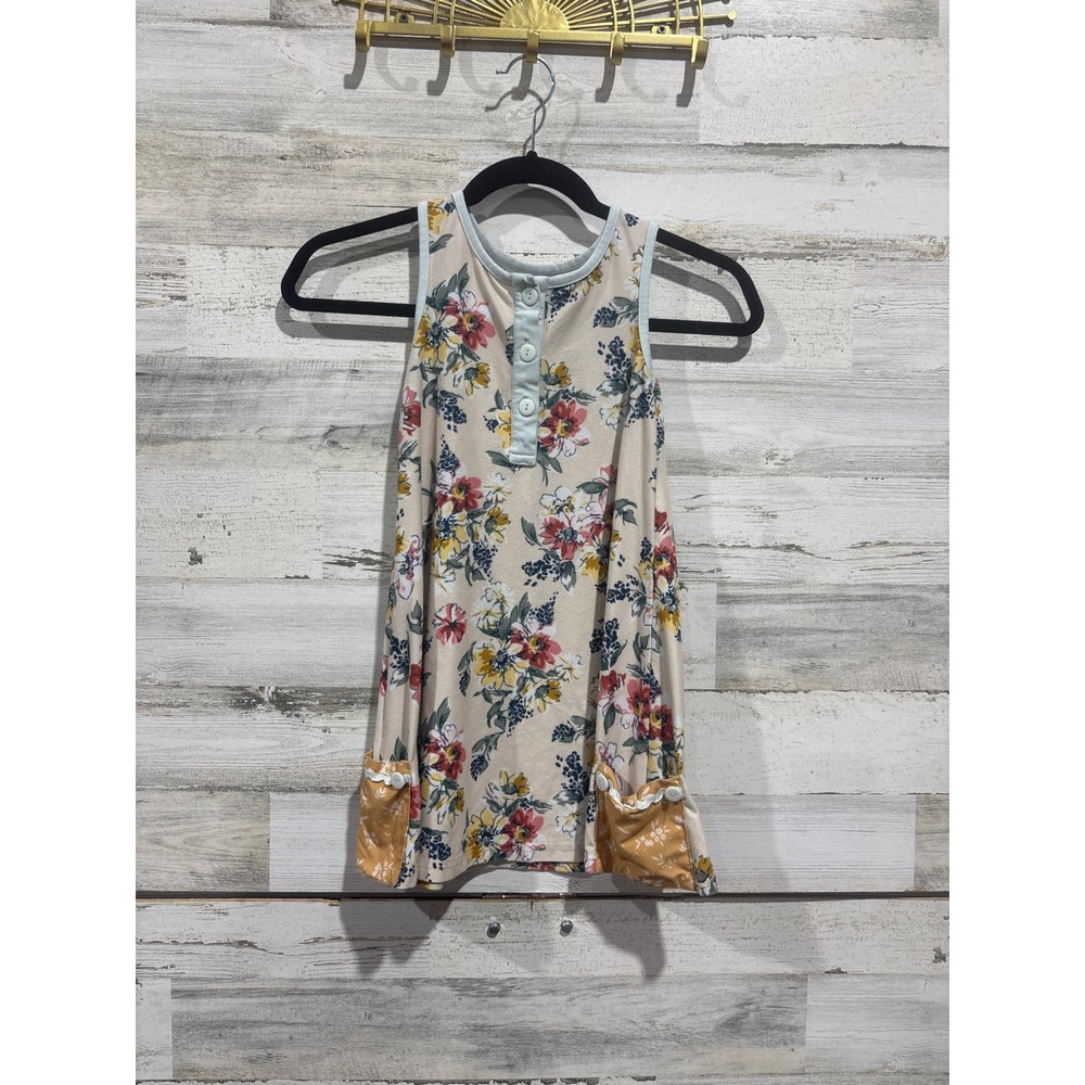 Sweet Honey Tank Top Girls 6 Multicolor Floral Henley Ruffle Cottagecore *Flawed